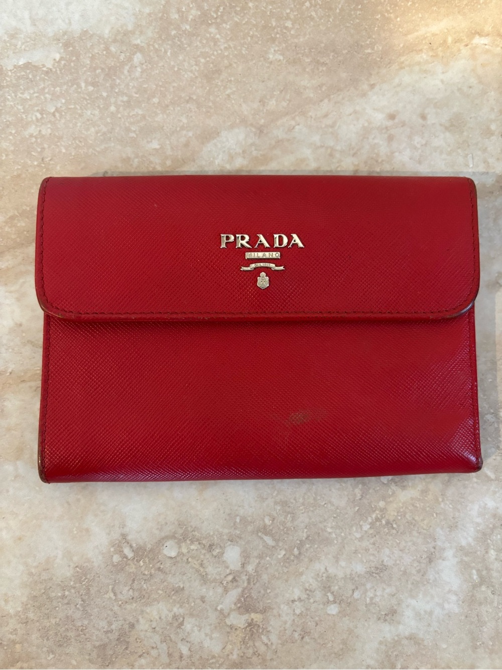 Prada Red Saffiano Leather Flap Wallet